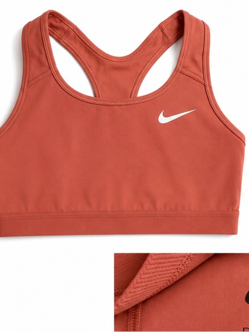 Nike Rust Orange Dri-FIT Sports Bra with Black Swoosh